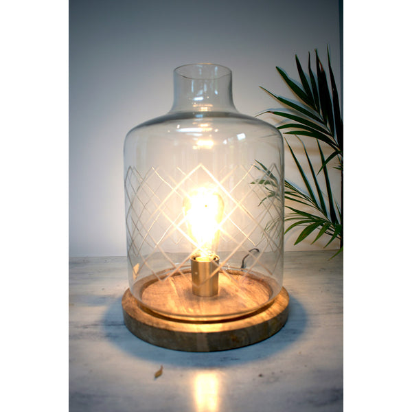 Morgan Wright Etched Glass Hurricane Electric Lamp Light - Natural