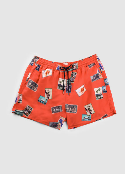 Men's Postcards Swim Shorts In Pink