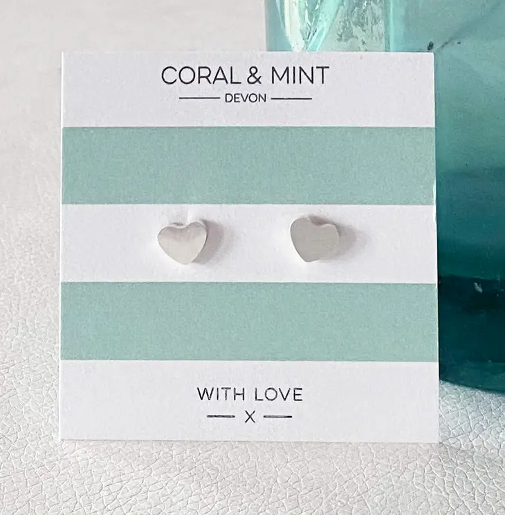 Coral & Mint Silver Heart Earrings