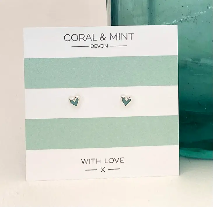 Coral & Mint Mini Heart Mint Enamel Studs