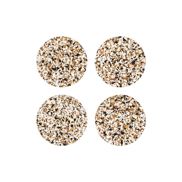 Round Cork Coasters - Speckled Black - Set Of 4