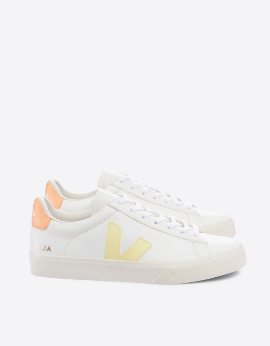 Veja Campo Chromefree Leather Trainers Extra White/sun/peach