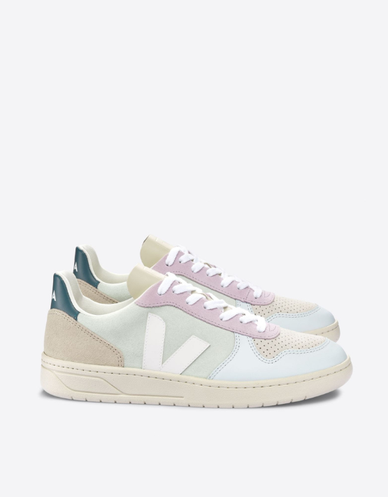 Veja V-10 Suede Trainers Jade/white/multico