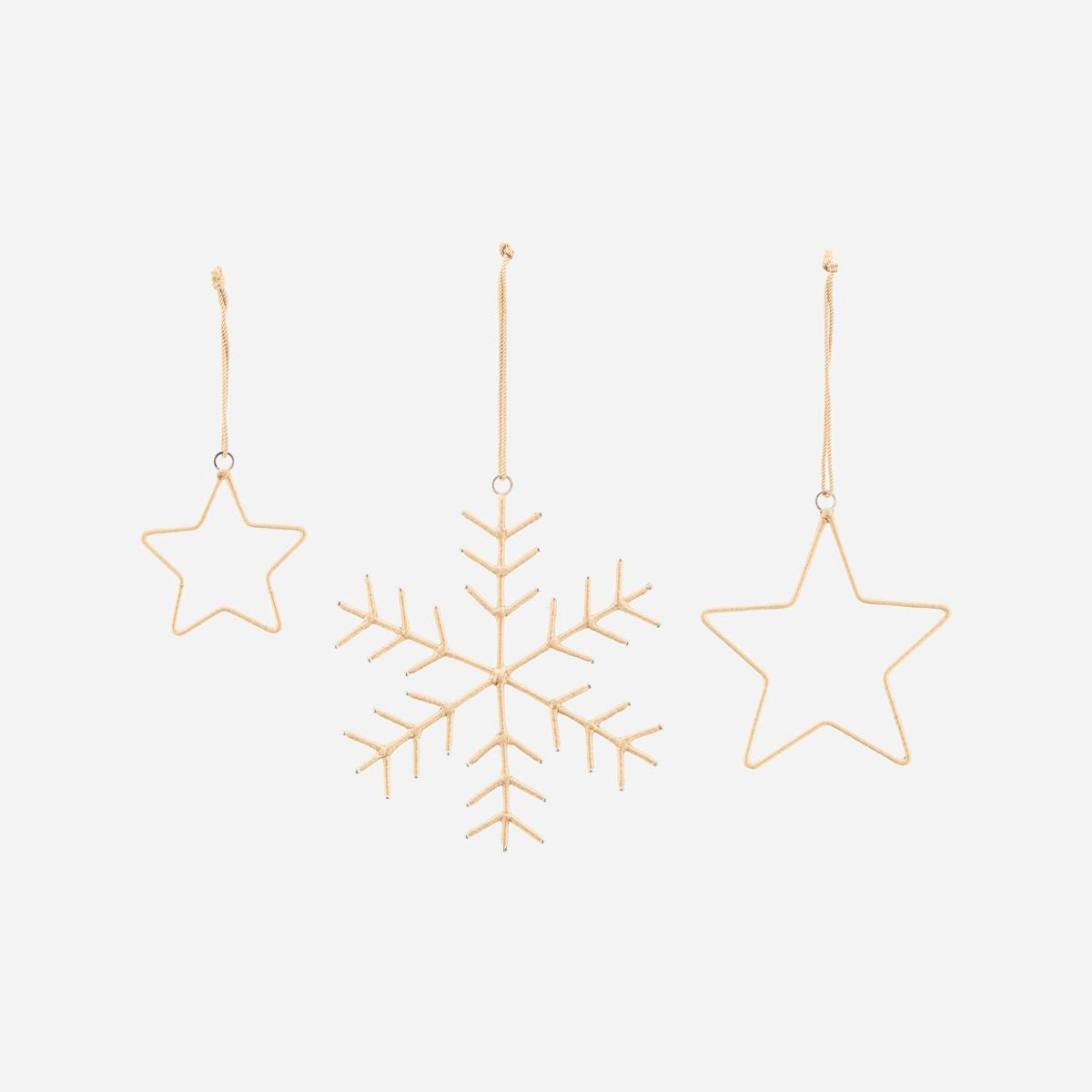 Set Of 3 Snowflakes And Stars Tree Ornaments - Gold