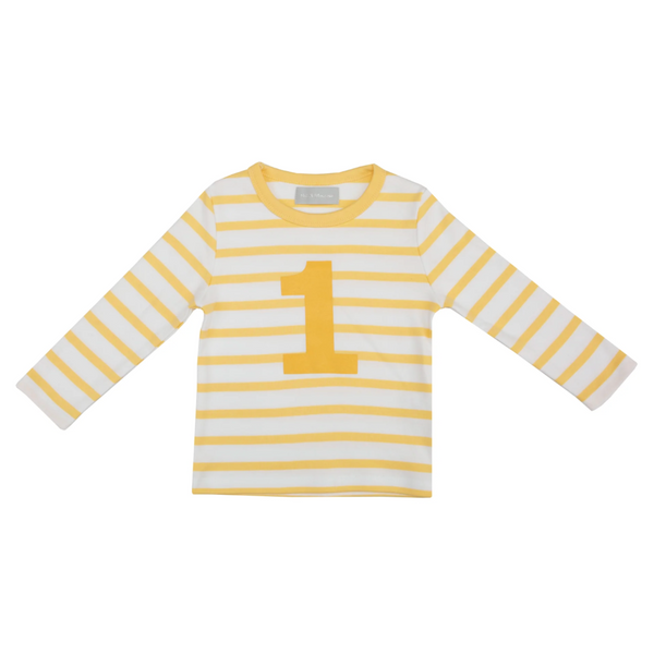 Bob and Blossom Buttercup & White Breton Striped Number 1 T Shirt