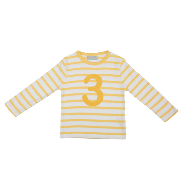Bob and Blossom Buttercup & White Breton Striped Number 3 T Shirt