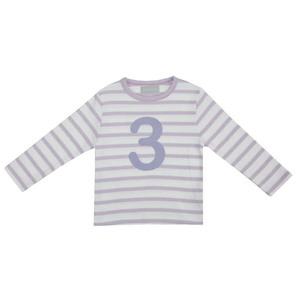 Bob and Blossom Parma Violet & White Breton Striped Number 3 T Shirt