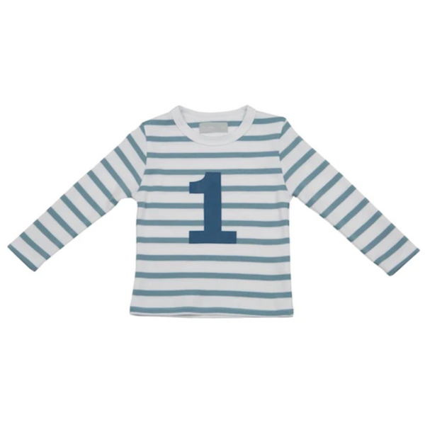 Bob and Blossom Ocean Blue & White Breton Striped Number 1 T Shirt