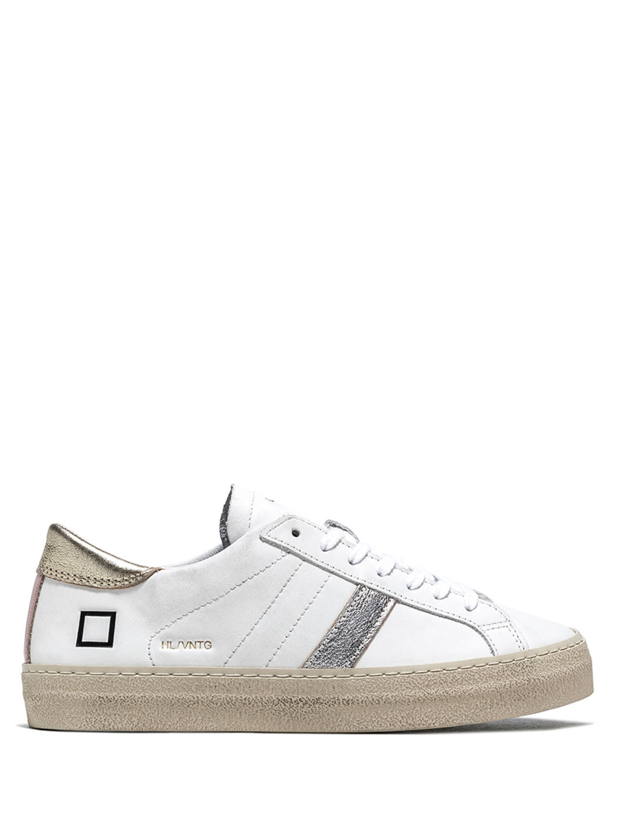 White and Platinum Hill Low Vintage Calf Trainers