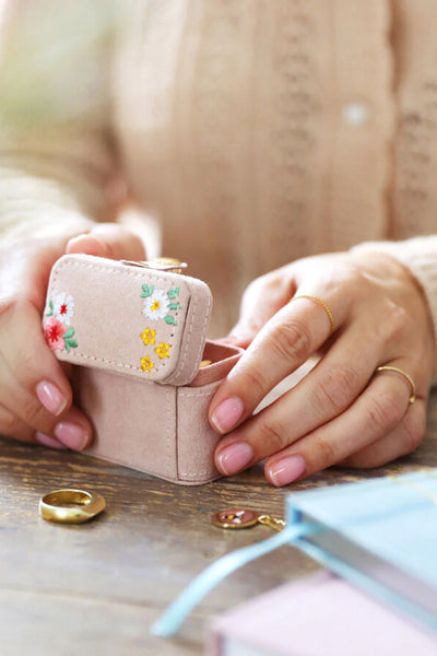 Mini Travel Embroidered Ring Box