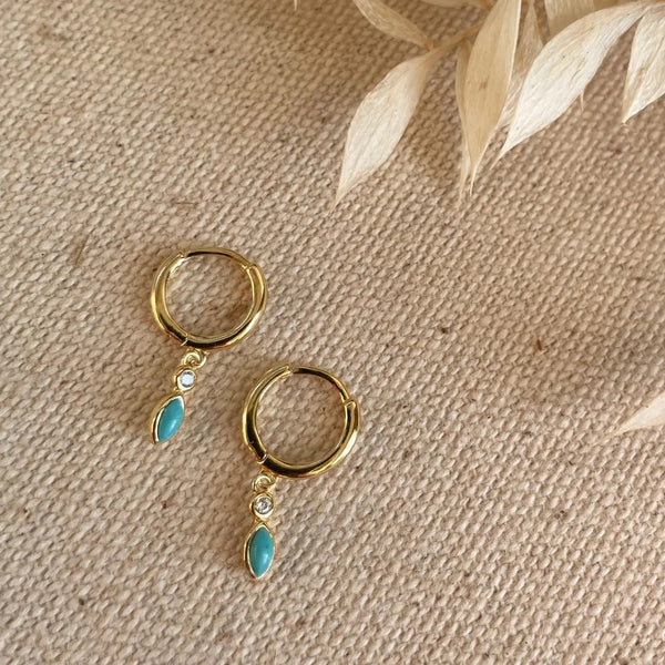 Little Nell Gold Turquoise Diamanté Huggie Hoop Earrings