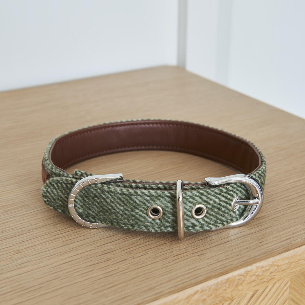 Small Green Tweed Dog Collar