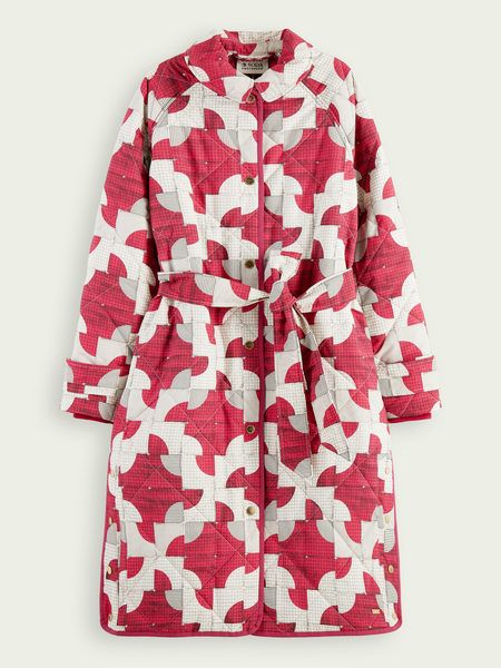 Belted Quilted Coat - Square Patchwork