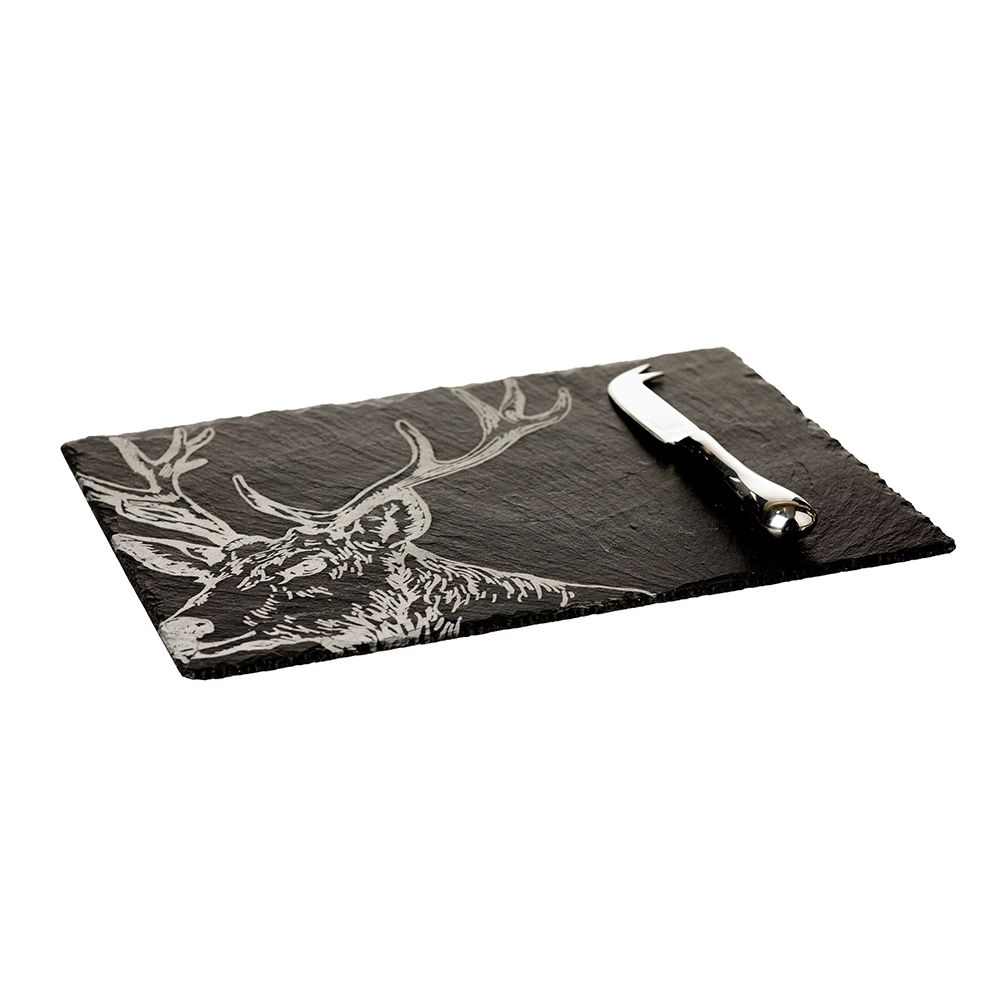 Slate Stag Cheese Board and Knife Gift Set