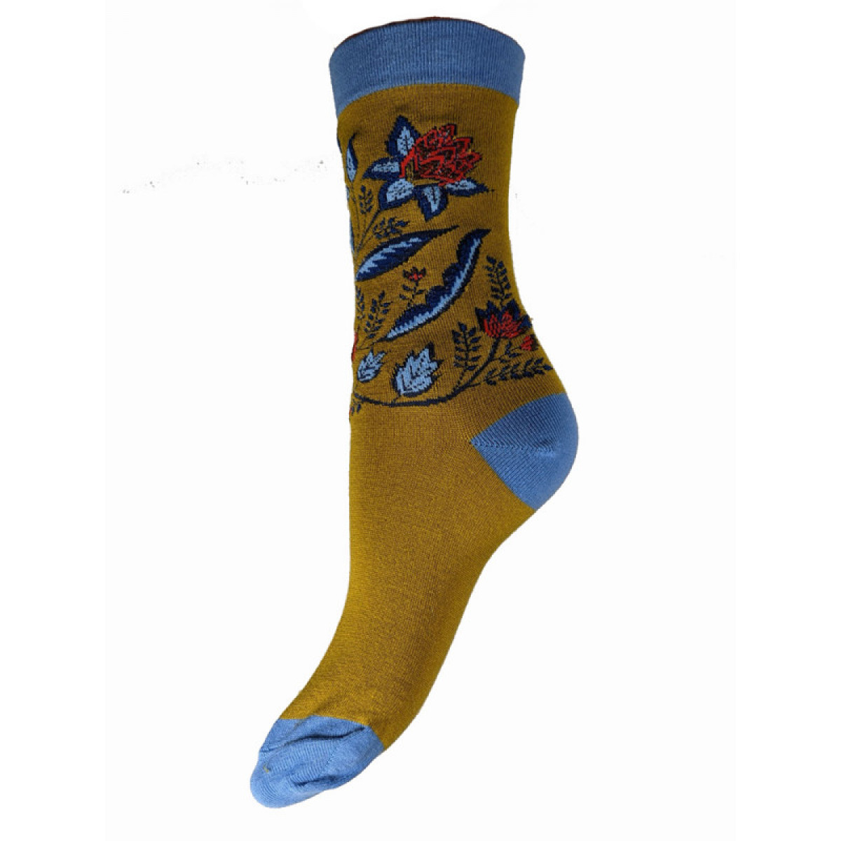 Mustard Bamboo Socks with Floral Design