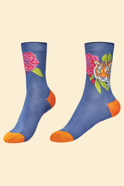 Ankle Socks Floral Tiger Indigo