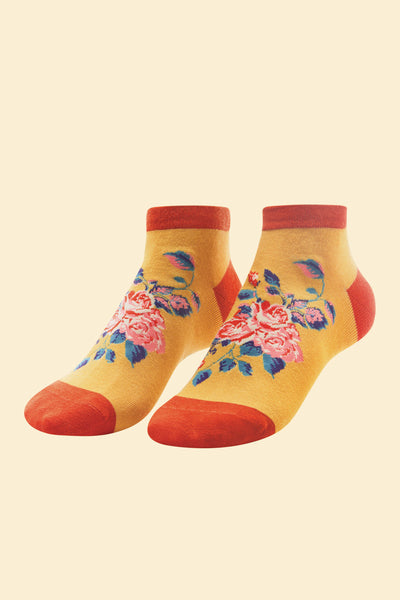 Trainer Socks Floral Vines Mustard