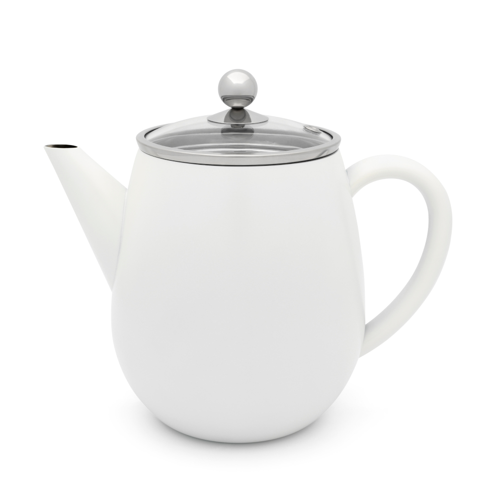 Bredemeijer Holland Bredemeijer Teapot Double Wall Duet Design Eva 1.1l In Gloss White With Stainless Steel Lid