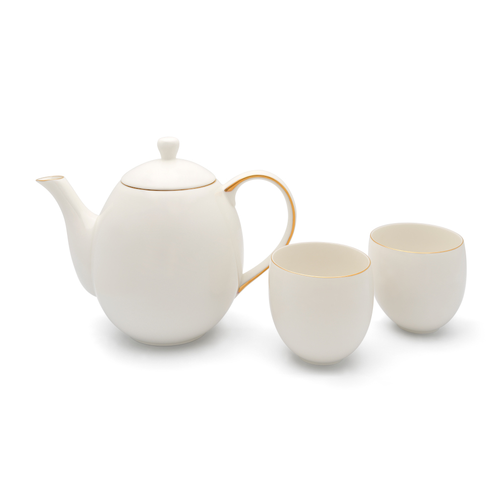 Bredemeijer Holland Bredemeijer Canterbury Tea Set With Porcelain 1.2l Teapot And 2 Porcelain Mugs All With Gold Trim