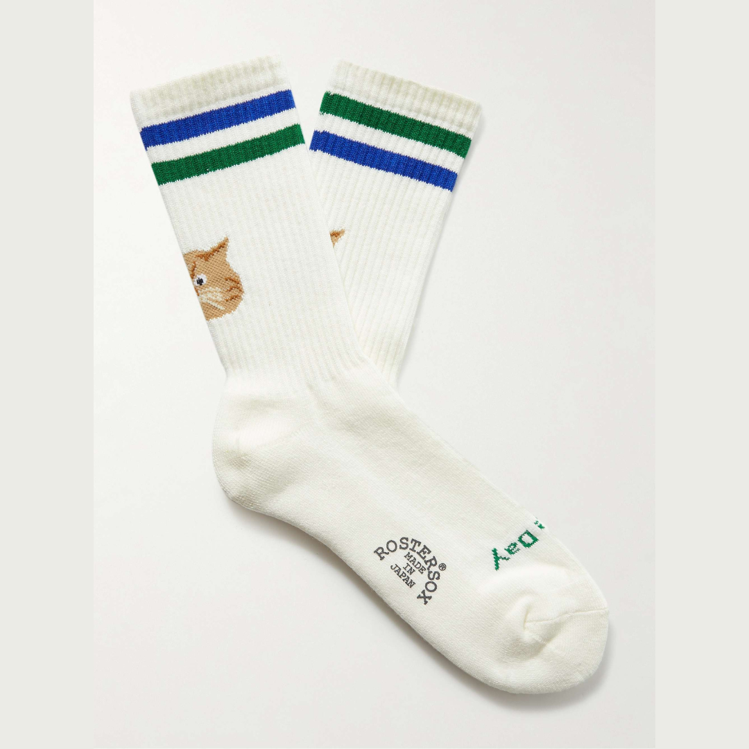 Cat / Stripe Sock - Blue / Green