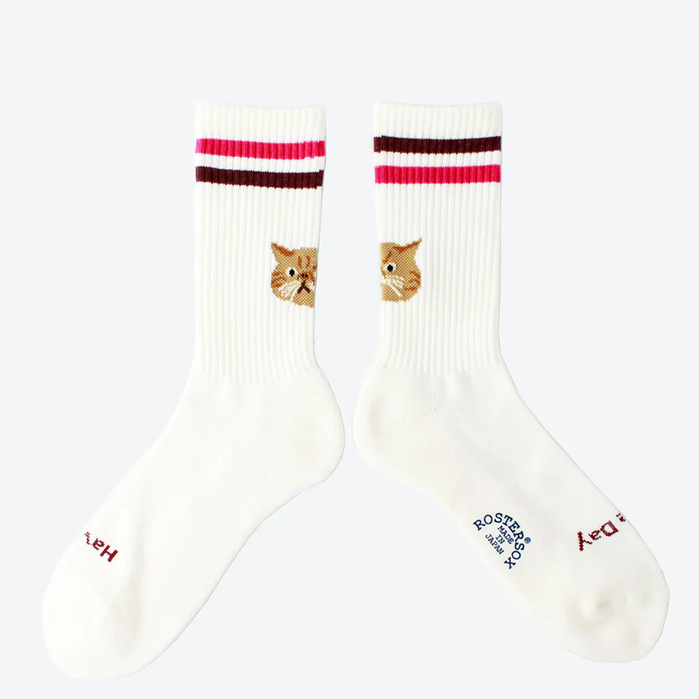 Cat / Stripe Sock : Pink / Burgundy