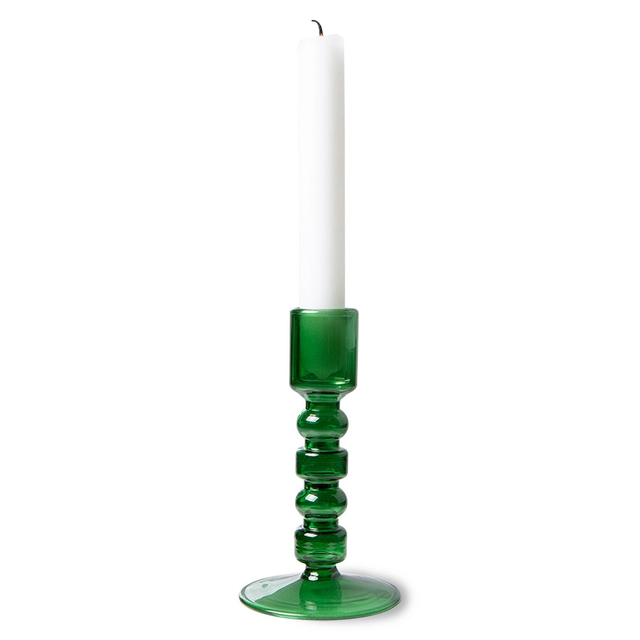 THE EMERALDS: GLASS CANDLE HOLDER M FOREST GREEN