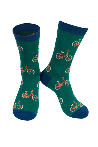 Lark London Forest Green Bicycle Print Men's Bamboo Socks