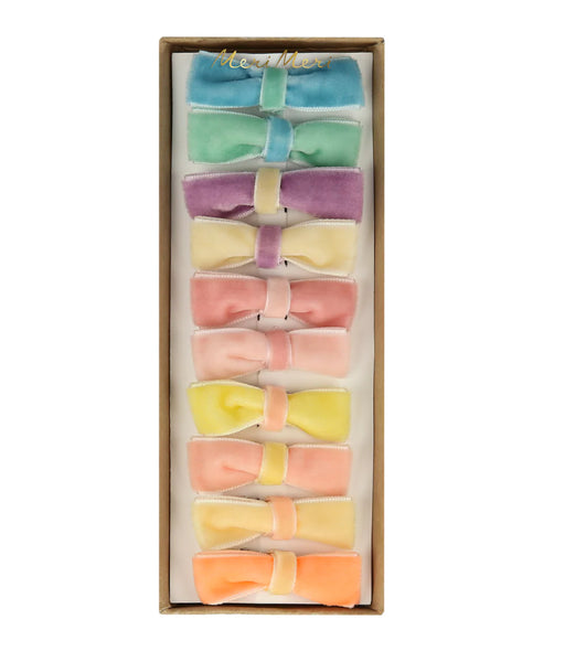 Meri Meri Pastel Velvet Mini Bow Clips (x 10)