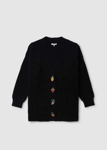 Women's Frankie Oversize Cardigan With Fruit Buttons In Black