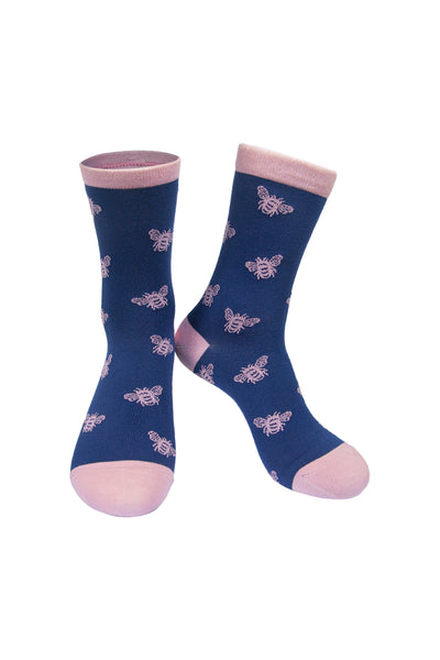 Lark London Navy & Pink Bee Print Bamboo Women's Socks