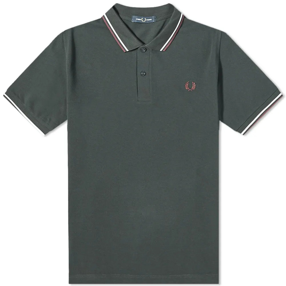 Fred Perry Fred Perry Slim Fit Twin Tipped Polo Night Green / Ecru / Oxblood