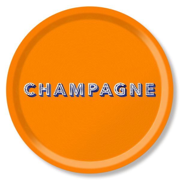 Jamida of Sweden Asta Barrington Word Collection Champagne Tray in Birch Ply in Orange 39cm