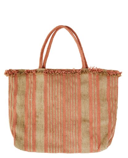 Madam Stoltz Handwoven Striped Bag - Peach