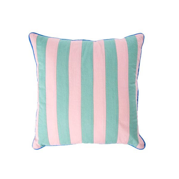 rice Pink Green Striped Print Cotton Cushion