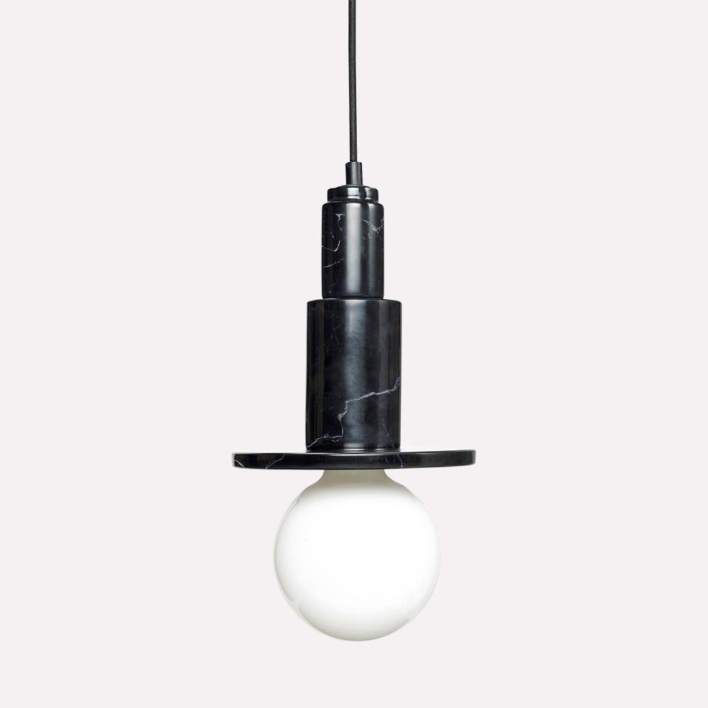 Hubsch Sculpture Pendant Lamp Black Marble with Bulb