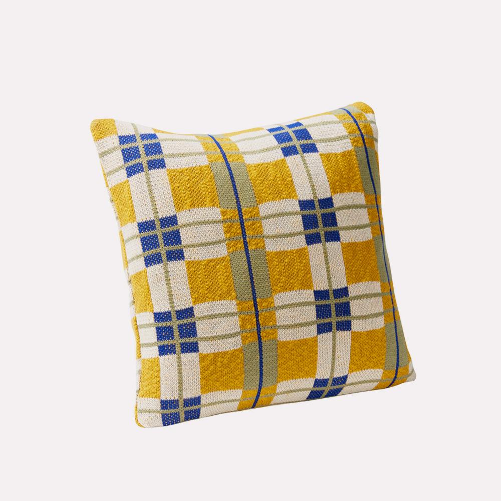Cushion Kaleido Ochre-Blue Cotton 50x50