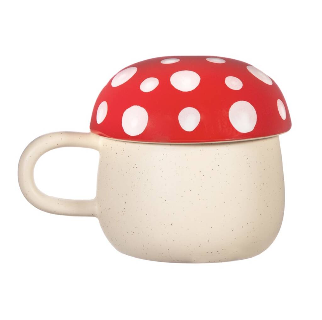Sass & Belle  Red Ceramic Mushroom Mug With Lid