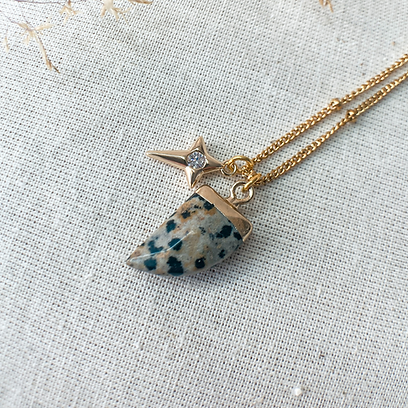 She Is Dalmation Jasper Gold Natural Stone Necklace in a Bottle