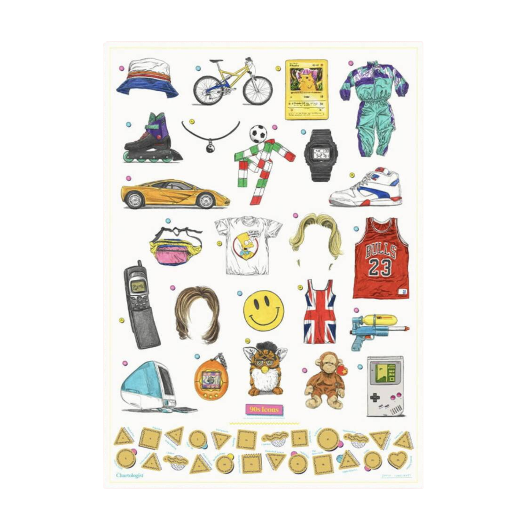 Luckies Of London Icons of The 90s Illustrated Wall Art