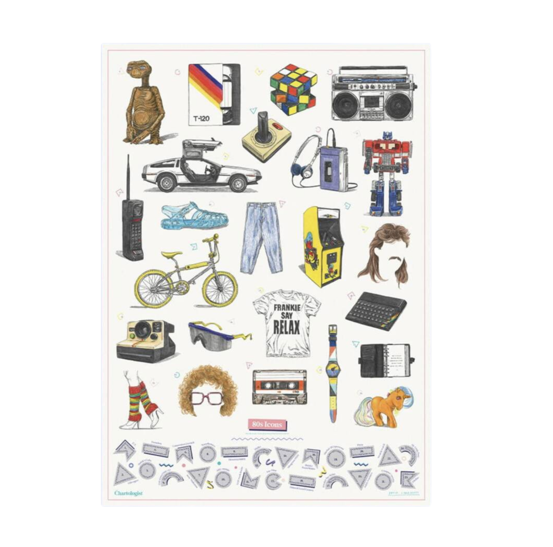 Luckies Of London The Chartologist Icons of The 80s Illustrated Wall Art
