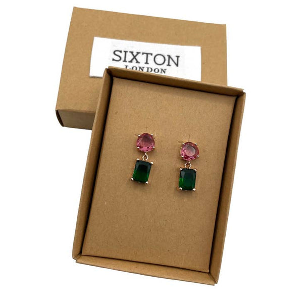 SIXTON LONDON Emerald Style Square Jewel Drop Earrings