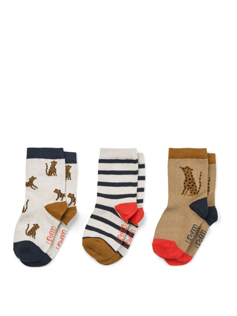 Silas Socks 3 Pack In Leopard Sandy