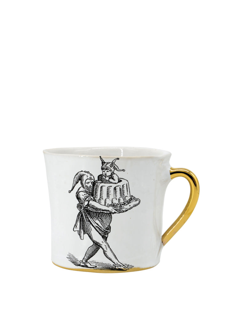 Jester Coffee Cup In White & Gold