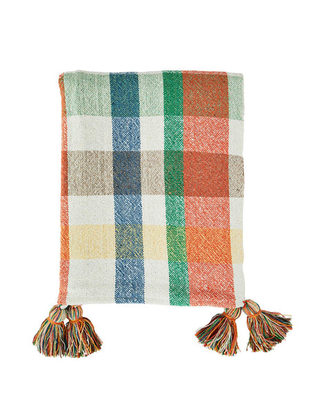 Recycled Cotton Checked Woven Throw with Tassels