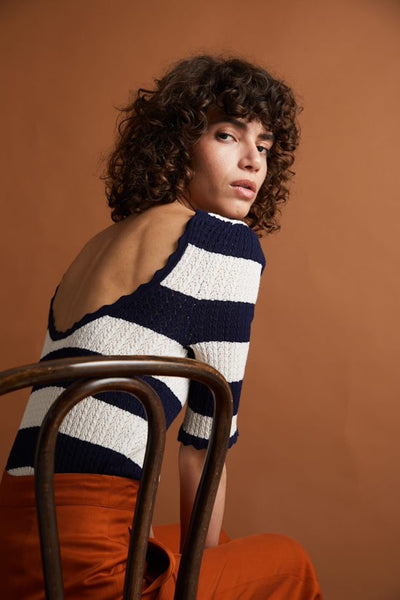 Fanto Stripe Pointelle Knitted Top Maritime