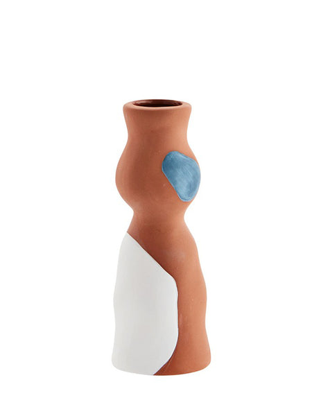 Madam Stoltz Terracotta, Blue and White Hand Painted Abstract Vase