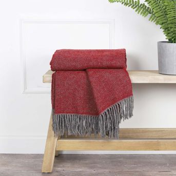 Anne Pure Wool Throw In Claret Red And Grey