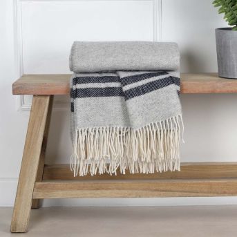 Anne Pure Wool Throw In Grey And Blue Stripe