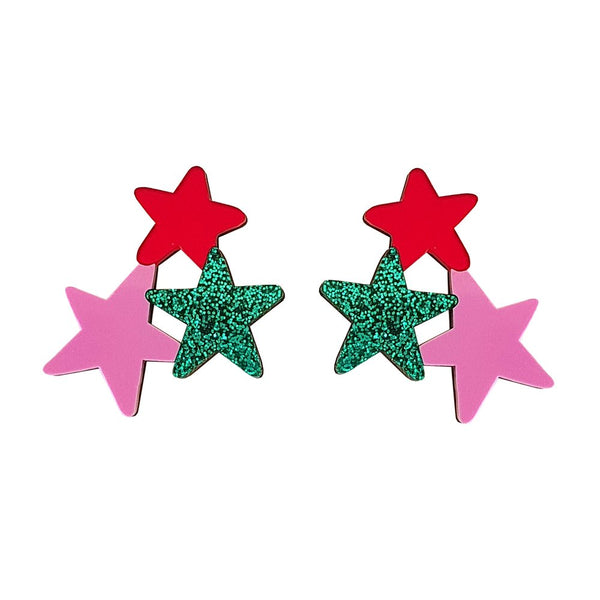 Natalie Lea Own Statement Star Earrings - Emerald Glitter