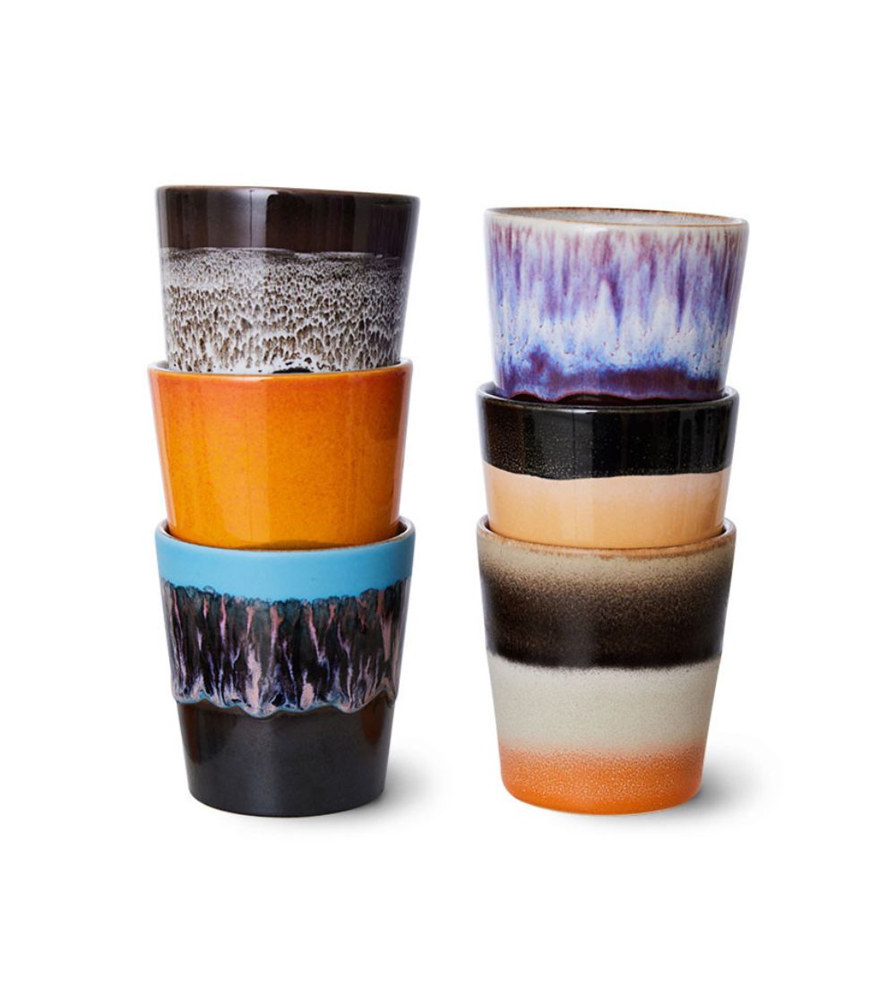 HK Living 70s Ceramics: Coffee mugs stellar set/6